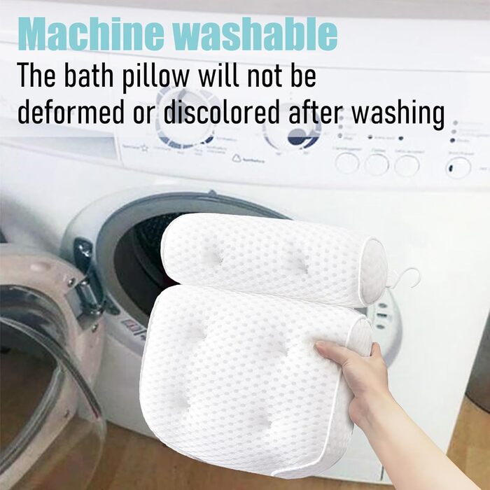 Подушка для ванни з піни Memory Foam, біла, з присосками, 4D вентиляція, 6 присосок, для шиї та спини