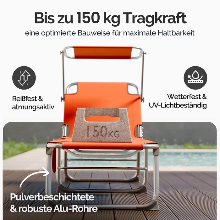 Шезлонг Ibiza Orange 190x59x29см Alu Sun Canopy