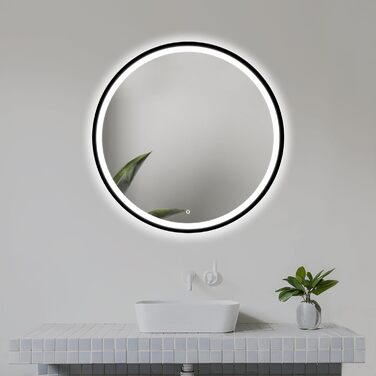 LED дзеркало для ванної кімнати 60 см з чорною рамою та підсвічуванням