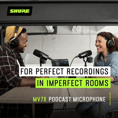 Динамічний XLR мікрофон Shure MV7X для подкастингу та вокалу, професійна якість, Voice Isolation, чорний