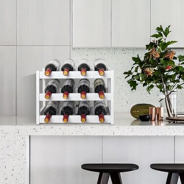 Стійка для вина VASMIA з бамбука, 3-ярусна, на 12 пляшок, для кухні/комори, білий колір