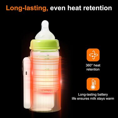 Підігрівач молока бездротовий з LED дисплеєм температури, 8000mAh, для дитячих пляшечок, в подорожах, 6 режимів, швидкий нагрів, USB-C зарядка, ізоляційний чохол для материнського молока, блакитний (жовтий)