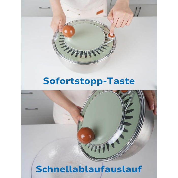 Салатниця-швидкообертач 5л з нержавіючої сталі 18/10, з антиковзним дном та стоп-кнопкою, велика, BPA-free