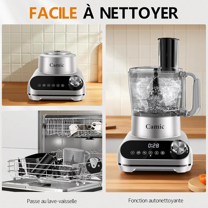 Кухонний комбайн Camic 1500W з мискою 2.5л, 6 програм, подрібнювач, нарізач, міксер – аксесуари, для дому (Silver-up)