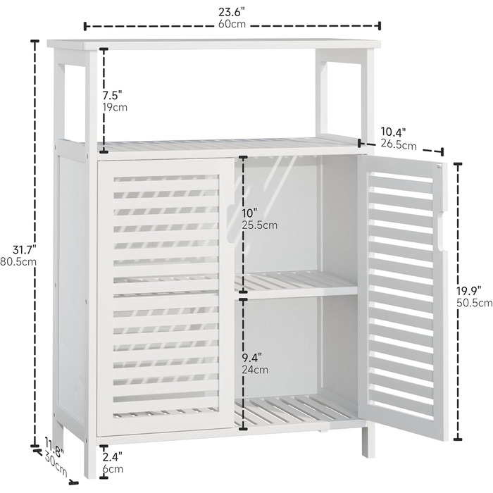 Шафа для ванної кімнати HITNET, окремо стояча, жалюзійні двері, полиця, бамбукова кухонна шафа (біла)