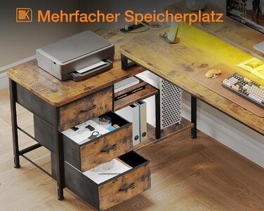 Кутовий стіл ODK з ящиками 174x100 см, з полицею, реверсивний, для геймінгу, офісу, дому, коричневий