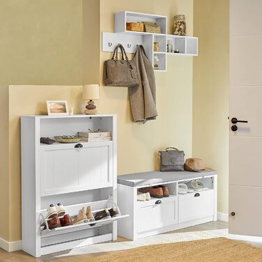 SoBuy FSR87-BR Взуттєва шафа з 2 дверцятами, вузька, з 4 полицями, з додатковою нішею (білий, 80x110x24 см)