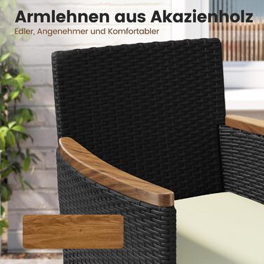 Набір садових меблів Yaheetech з ротангу для балкона та тераси: 2 крісла, 2 пуфи, столик - чорний та бежевий