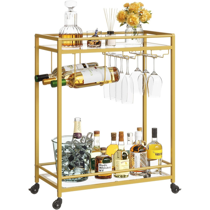 Візок кухонний LifeWit з 3 рівнями, сервірувальний візок на колесах, візок-бар для кухні, вітальні, їдальні, офісу (золотий, 60x30x71 см)