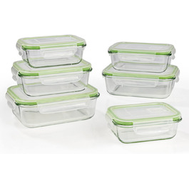 Скляні банки для зберігання продуктів GOURMETmaxx Комплект з 4 шт. / Посудомийна машина, мікрохвильова піч і морозильна камера / кришка з силіконовим кільцем ущільнювача і 4-х клацальним замком смарагдово-зелений (12 шт.)