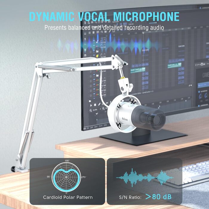 FIFINE K688: Студійний мікрофон XLR/USB для запису вокалу, подкастів, стрімінгу та геймінгу. Динамічний, з навушником 3.5 мм, кнопкою мовчки та металевим корпусом.