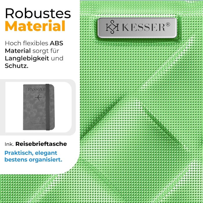 Набір валіз KESSER® 3 шт. | ABS валізи з кодовим замком, ваговою шалькою та органайзером для документів, 360° колеса | Ручна поклажа та великі валізи для подорожей та бізнесу (Apple Green)