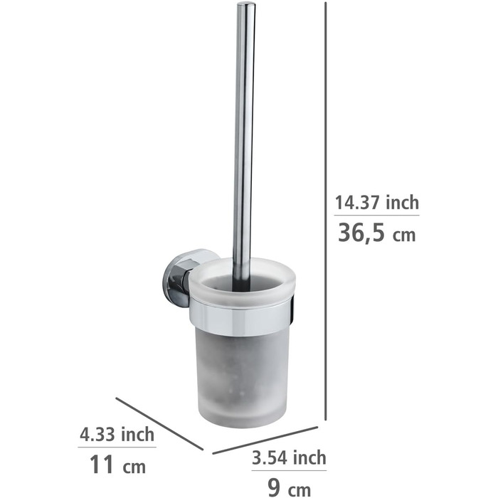 Набір для унітазу WENKO UV-Loc Maribor, тримач для туалетної щітки для кріплення без свердління, виготовлений з литого під тиском цинку з овальною настінною пластиною, вставка з сатинованого скла в комплекті з туалетною щіткою, 9,5 x 36,5 x 11,5 см
