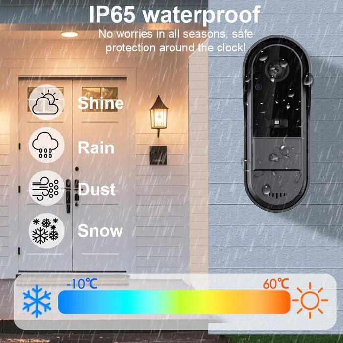 Відеодзвінок з камерою 1080P HD, бездротовий, IP65, водонепроникний, дисплей 4,3 дюйма, двостороння аудіо, нічне бачення, 170° кут огляду, автоматична фото/відео зйомка