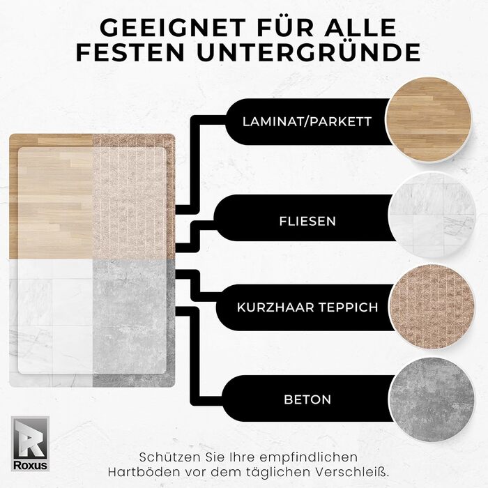 Килимок під офісний стілець Roxus® - захист для підлоги (118x118 см, молочний колір) - підходить для паркету, ламінату, килима, плитки, твердих підлог - захист для ігрового столу