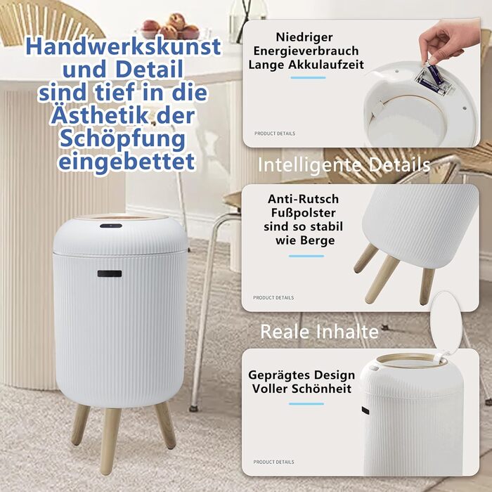 Автоматичний сміттєвий бак з сенсором 12L - Білий сміттєвий контейнер з датчиком для кухні, ванної кімнати, офісу, спальні, туалету. Безшумний, вологостійкий, герметичний.