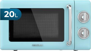 Мікрохвильова піч Cecotec Proclean 3010 Retro Blue 20 л, 700 Вт, механічна, 6 режимів, таймер 30 хв, режим розморожування, вінтажний дизайн, синя, нержавіюча сталь, підсвітка, серія Allein 30