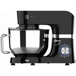 Кухонна машина 1500W з чашею 6.2L з нержавіючої сталі, 6 швидкостей, міксер для тіста, з набором насадок (вічорник, гак для тіста, вінчик), кришка-розбризкувач та скребок для тіста, чорна