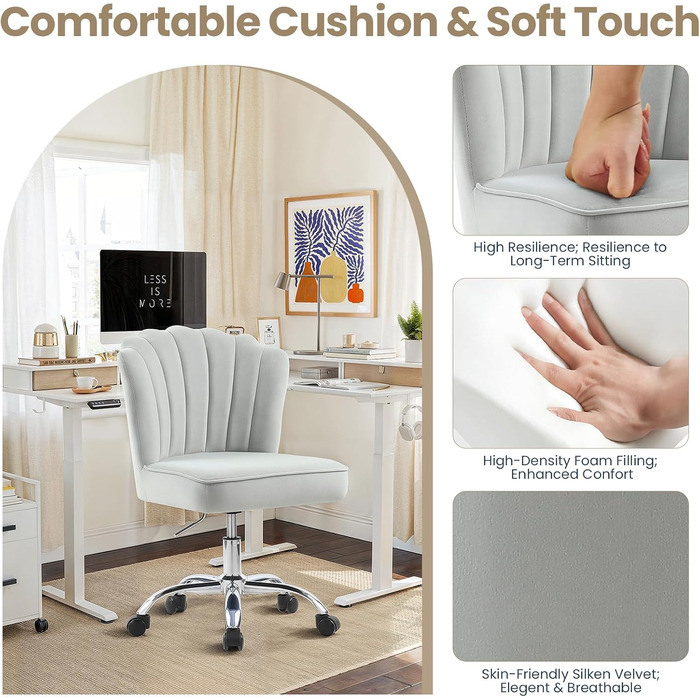 Крісло для офісу Fiximaster Homeoffice, крісло для робочого столу, обертове, регульоване по висоті, з м'якою оббивкою з велюру, золоті ніжки, для робочого кабінету, спальні, до 135 кг, зелений/світло-сірий