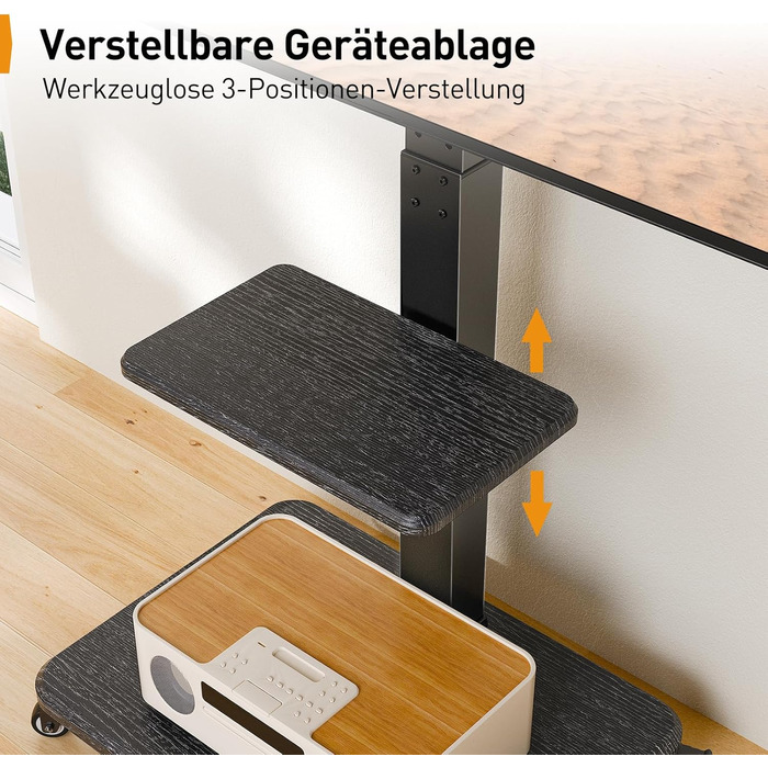 Підставка для телевізора Perlegear на коліщатках, 32-75 дюймів, до 50 кг, регульована по висоті, поворотна, нахильна, з підсвічуванням, VESA 600x400 мм, PGTVMC27