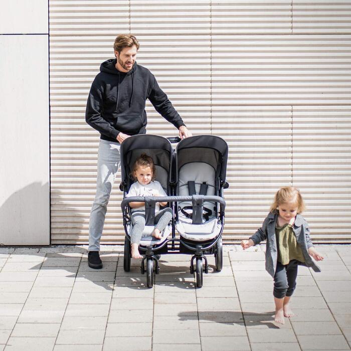 Візок для близнюків Hauck Roadster Duo SLX Grey/Silver: прогулянка від народження до 15 кг, функція лежання, великий кошик, компактний у складеному стані