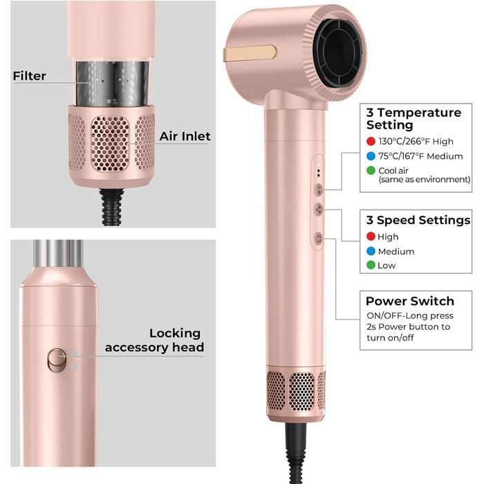 Щітка для фена Air Styler 5in1 1000 Вт, бігуді 30 мм, 3 рівні, в т.ч. рукавичка (рожева)