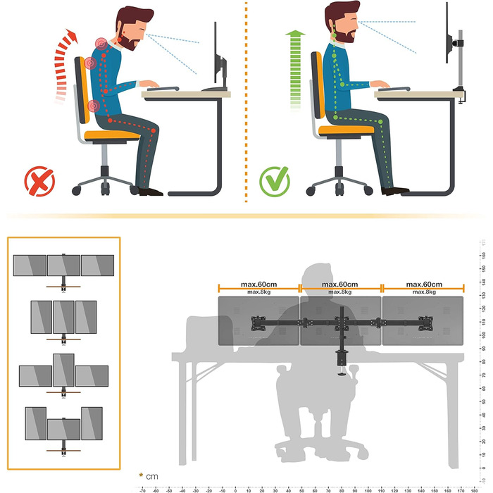 Підставка для монітора RICOO на 2 монітори, Dual Monitor Arm, TS7811, для комп'ютерів та ігор, 13-27 дюймів