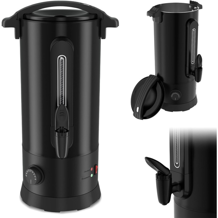 Глювайнер Cecaylie 10L: Електричний диспенсер для глінтвейну з нержавіючої сталі, з термостатом, краном та індикатором рівня, чорний