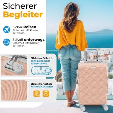 Чемодан KESSER® 84L з ABS-пластику з кодовим замком, вагами та органайзером | Валіза на колесах для подорожей та бізнесу (Nude Grey, 55 см)