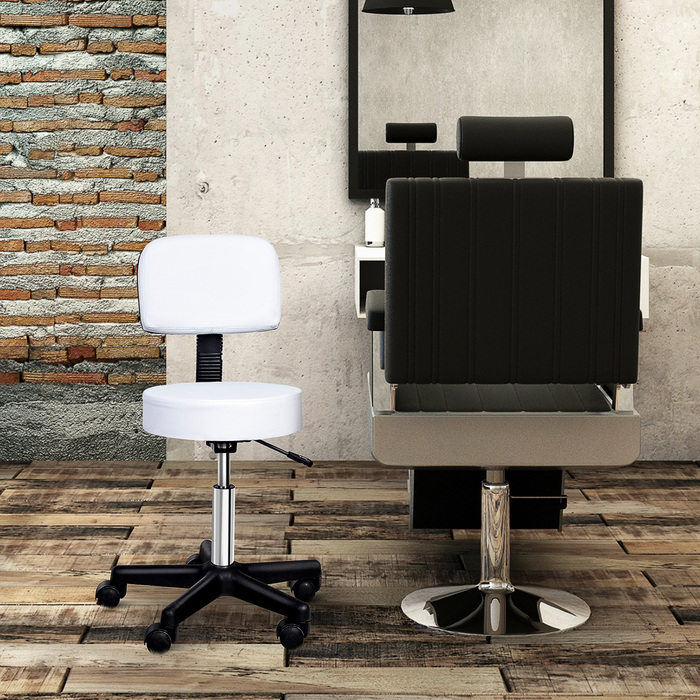 Поворотний табурет HOMCOM Work Stool регульований по висоті зі спинкою для офісу, білий Φ35 x H72-84 см