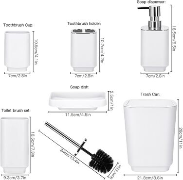 Розкішний набір для ванної кімнати відро для сміття, щітка для унітазу, тримач для зубної щітки, кружка, мильниця, диспенсер, 6 шт.