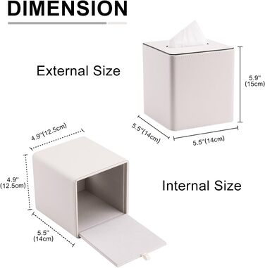 Склянка для серветок KINGFOM з PU шкіри, квадратна, для офісу/авто/дому (слонова кістка)