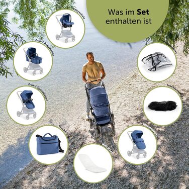 Дитяча коляска Bergsteiger Lugo 3в1 | Комплект: люлька, прогулянковий блок, автокрісло | Isofix база (синій)