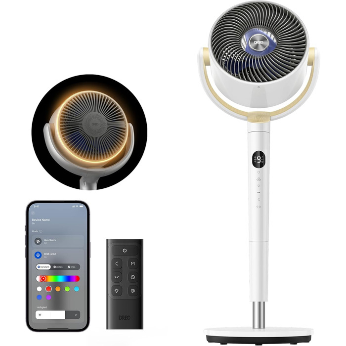 Вентилятор підлоговий Dreo з Wi-Fi, LED, 102 см, 3 режими, 8 швидкостей, 26 м дальність, 1200 м³/год