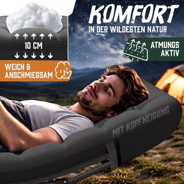 Складане розкладне ліжко ELONEO NEU для кемпінгу та подорожей з преміум-матрацом, витримує до 200 кг, з сумкою для перенесення, антрацит