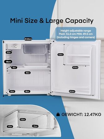 Міні-холодильник E 46L з морозильною камерою, енергоощадний, регулювання температури, білий