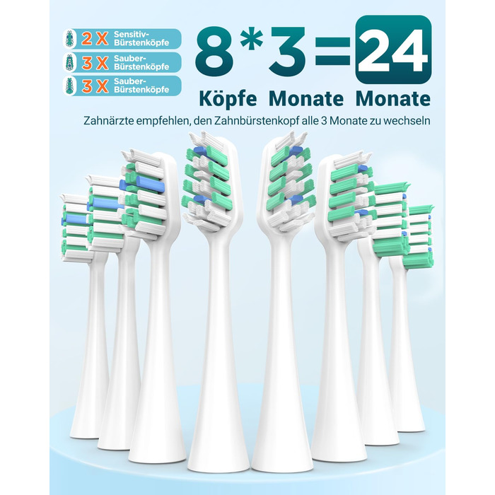 Електрична зубна щітка для дорослих і дітей - звукова, 8 насадок (3 типи), 90 днів роботи, 5 режимів, 50000VPM, кейс для подорожей, таймер (Золота)