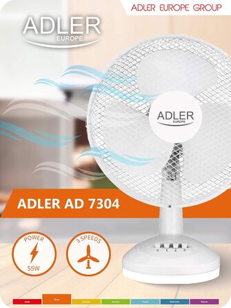 Настільний вентилятор Adler AD7304 AD 7304, 55 Вт, білий