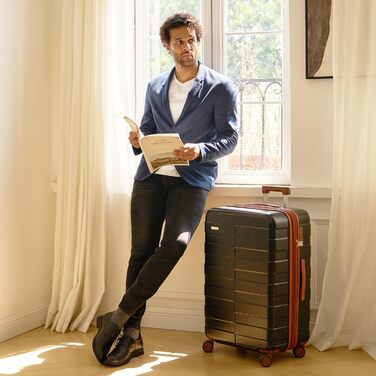 Набір дорожніх валіз Koffer Hartschale (20/24 дюйми), легкий полікарбонат PC, розширюваний ручний багаж та чемодан з колесами та TSA замком, чорний, преміум-якість