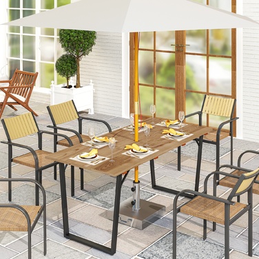 Outsunny Garden Стіл Дерево 175x80 см Атмосферостійкий балконний стіл з отвором для парасольки Фуршетний стіл Кемпінговий стіл на 6 осіб Стіл для патіо Обідній стіл на відкритому повітрі для саду, патіо Балкон Brown