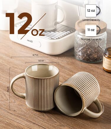 Набір посуду GBhome з каменю, 12 предметів, для 4 осіб, ручна робота, з реактивною глазур'ю, безпечний для мікрохвильової печі та посудомийної машини (Cappuccino, 6 чашок)