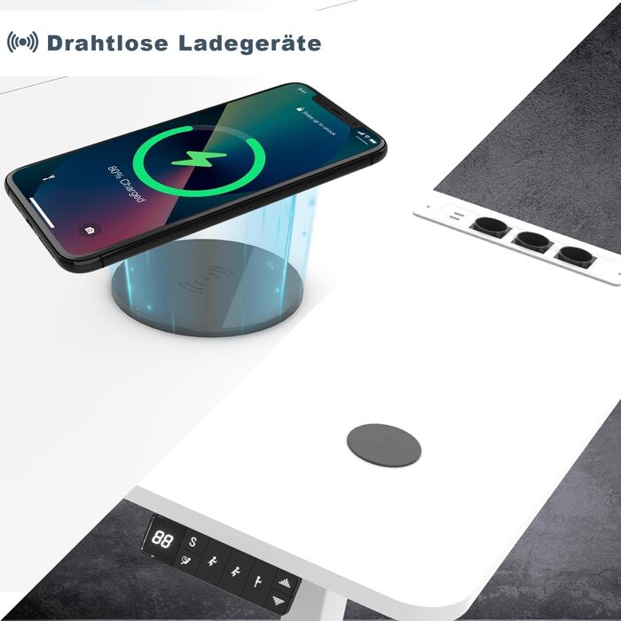 Електричний стіл JUMMICO з регулюванням висоти, бездрожною зарядкою та євро-розеткою USB, 160x80 см (білий)