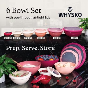 Набір місок для змішування з нержавіючої сталі WHYSKO | Контейнери для зберігання продуктів | Для кухні та холодильника | Екологічні, міцні (з блакитними кришками)