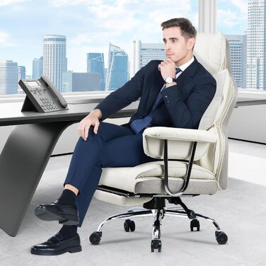 Офісний крісло NaspaLuro з підставкою для ніг, ергономічне, з підтримкою попереку, з високою спинкою, для дому та офісу, сірого кольору (білий 2, 77x66x134 см)