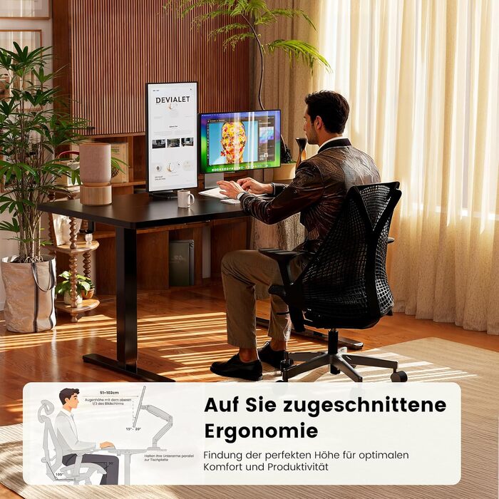 Електричний регульований стіл ErGear 160x80 см, з пам'яттю та з'єднувальною пластиною - для дому та офісу