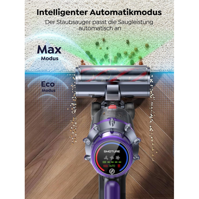 Акумуляторний пилосос SMOTURE 50000 Па, 65 хв роботи, з турбощіткою, для шерсті тварин, килимів, підлоги, авто - фіолетовий