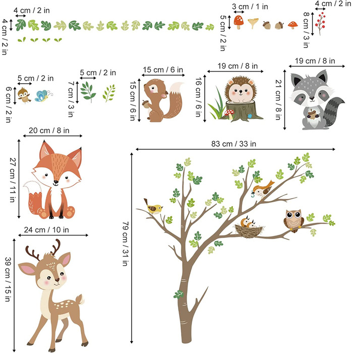 Наклейка на стіну із зображенням лісових тварин, дерева, наклейка на стіну у вигляді лисиці, оленя, сови, наклейка на стіну для дитячої, дитячої, спальні, Настінний декор