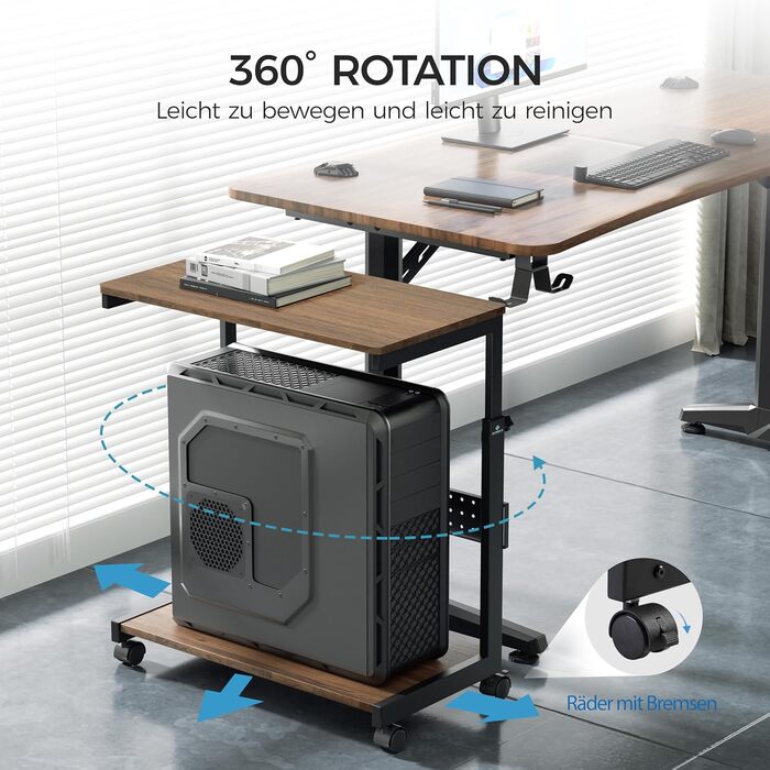 Підставка для комп'ютера EUREKA ERGONOMIC, регульована по висоті, ATX, для CPU, під стіл, з роликами та підкладкою під мишу (волоський горіх)
