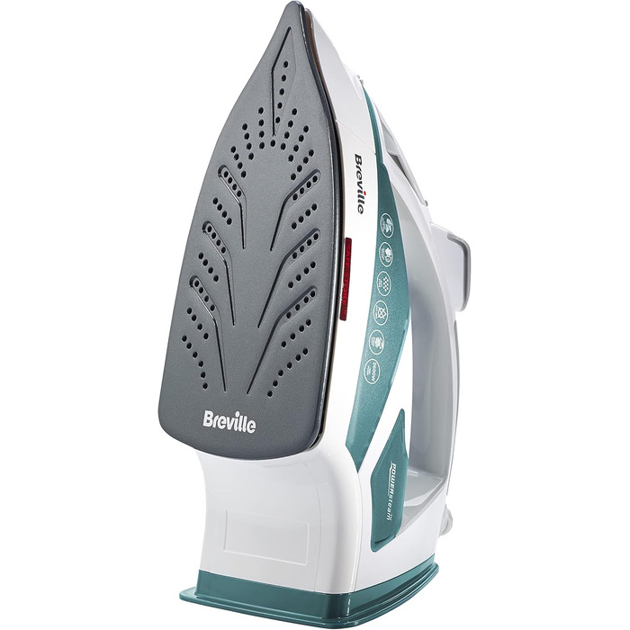 Праска Breville Powersteam 2600W з керамічною підошвою, 220г парового удару, вертикальним паровим струменем, автовимкнення, білий/блакитний