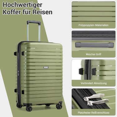 Чемодан KONO середнього розміру з жорсткою обшивкою, PP, з 4 колесами, розширюваний, легкий, з тримачем для напоїв та TSA замком (Зелений, L)